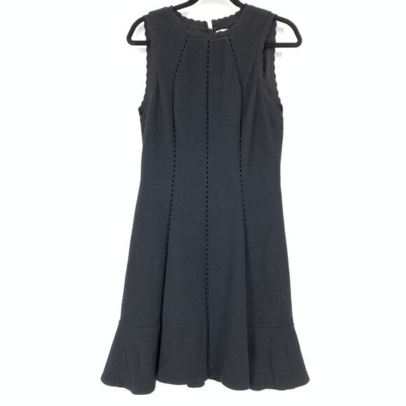 Rebecca Taylor Womens Sz 10 Dress Scalloped Edges Flounce Hem Black Sleeveless - Picture 1 of 8